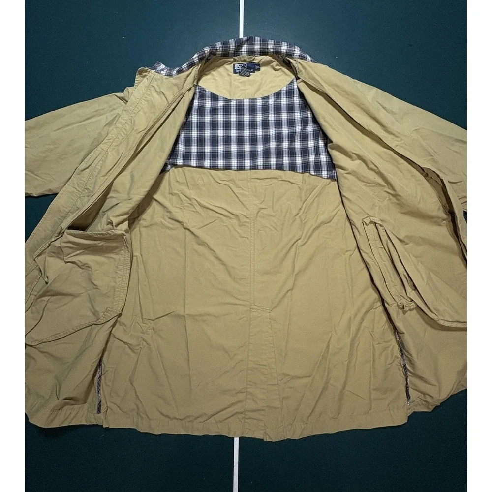 Vintage Ralph Lauren Polo Trench Coat Jacket Mens XL Beige Plaid‎ Collar 90s